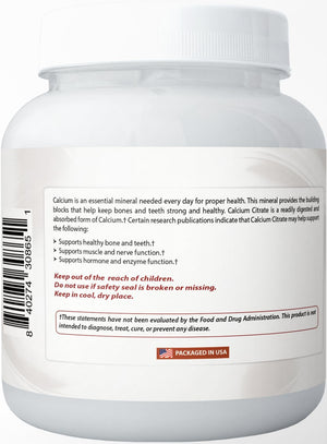 Best Naturals Calcium Citrate Powder - Calcium Supplement, High Bioavailable 3000 mg per Serving (600 mg Elemental Calcium) - Unflavored & Gluten Free - 1 Pound