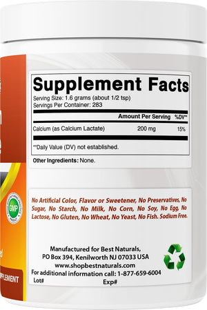 Best Naturals Calcium Lactate Pure Powder 1 Pound
