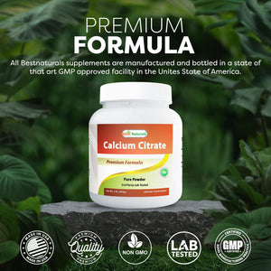 Best Naturals Calcium Citrate Powder - Calcium Supplement, High Bioavailable 3000 mg per Serving (600 mg Elemental Calcium) - Unflavored & Gluten Free - 1 Pound