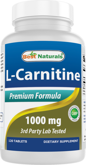 Best Naturals L-Carnitine Fumarate 1000mg per Tablet - 120 Count - Boosts Cellular Energy