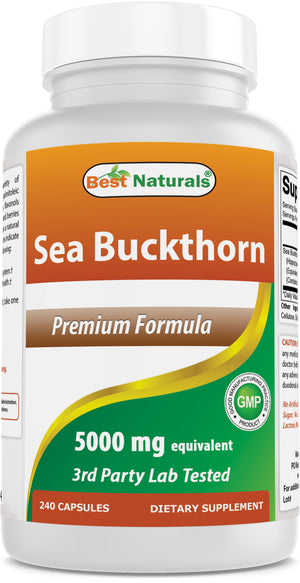 Best Naturals Sea Buckthorn Oil Powder Capsules 5000 mg Equiavelnt 240 Capsules - Non-GMO, Gluten Free - Contains Naturally Occuring Omega-7 Palmetoleic Acid