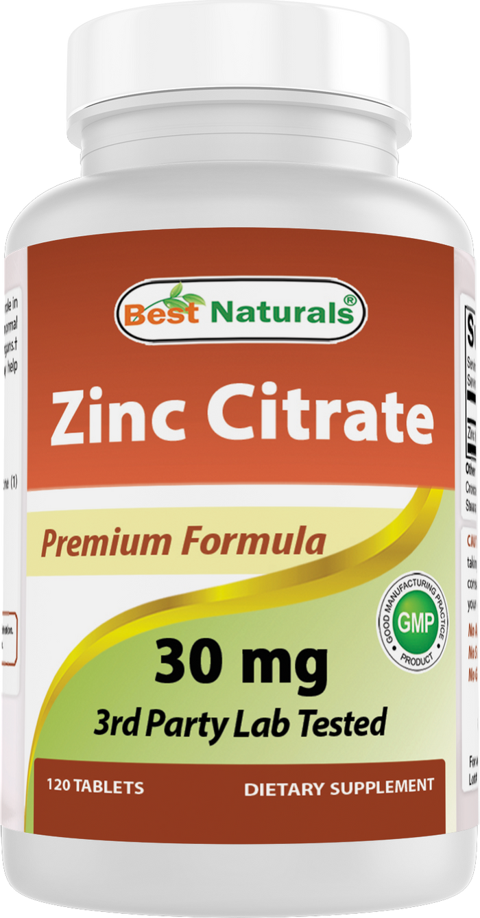 Best Naturals Zinc Citrate 30 mg - Immune Support - 120 Tablets