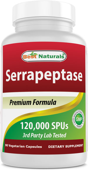 Best Naturals Serrapeptase 120000 SPUs 90 Vegetarain Capsules - Supports Sinus Health