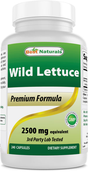Best Naturals Wild Lettuce 10:1 Extract 250 mg (Equivalent to 2500 mg Wild Lettuce Powder) - 240 Capsules