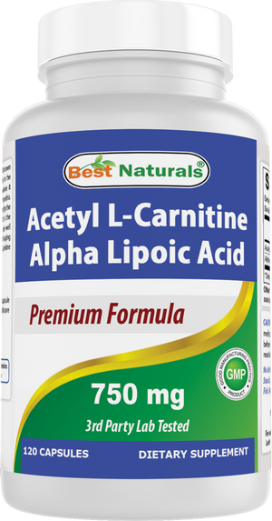 Best Naturals Acetyl L-Carnitine Alpha Lipoic Acid 750 mg 120 Capsules