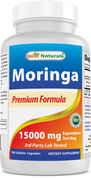 Best Naturals Moringa 15000 mg Equivalent per Serving - 180 Capsules - Superfood Nutrients for Healthy Wellbeing