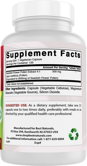 Best Naturals Swedish Flower Pollen 2000 mg Equivalent Per Serving- 120 Capsule