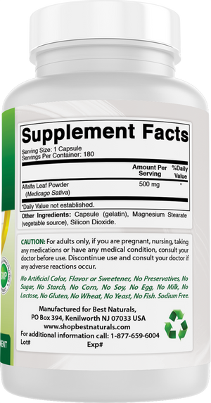Best Naturals Alfalfa 500 mg 180 Capsules