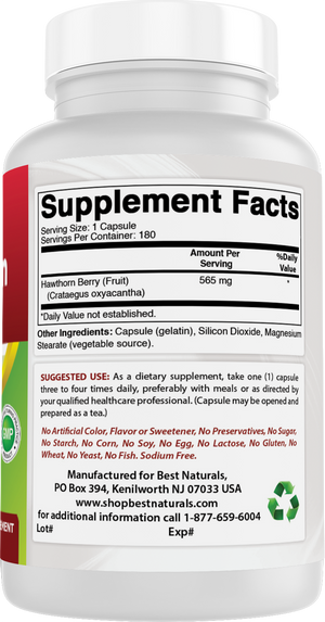 Best Naturals Hawthorn Berries 565 mg 180 Capsules