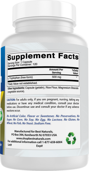 Best Naturals L-Tryptophan 500 mg 120 Capsules
