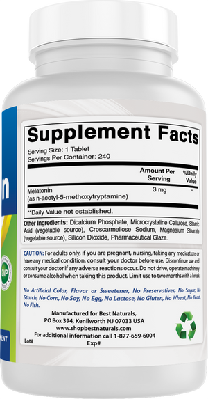 Best Naturals Melatonin 3 mg 240 Tablets | Drug-Free Nighttime Sleep Aid - Melatonin for Sleep and Relaxation
