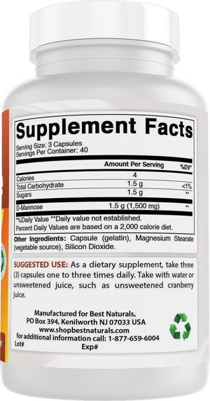 Best Naturals D-Mannose 1500 mg/Serving 120 Capsules