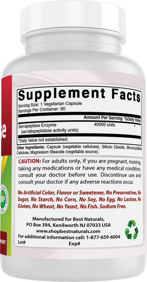 Best Naturals Serrapeptase 40000 SPUs 90 Vegetarian Capsules