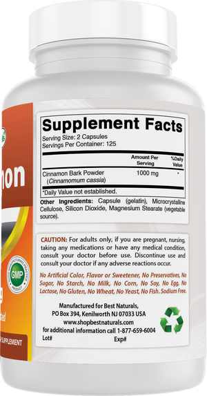 Best Naturals Cinnamon 500 mg 250 Capsules
