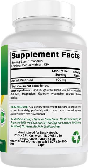 Best Naturals Alpha Lipoic Acid 600 mg 120 Capsules