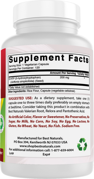 Best Naturals 5-HTP 200 mg 120 Vegetarian Capsules