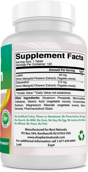 Best Naturals Lutein 40 mg with Zeaxanthin- 120 Tablets