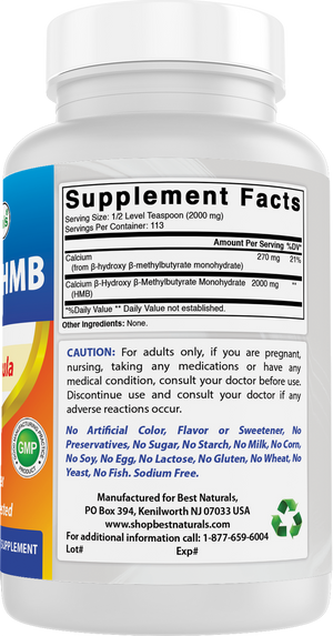 Best Naturals HMB (Beta-Hydroxy Beta-Methylbutyrate) Pure Powder 8 OZ
