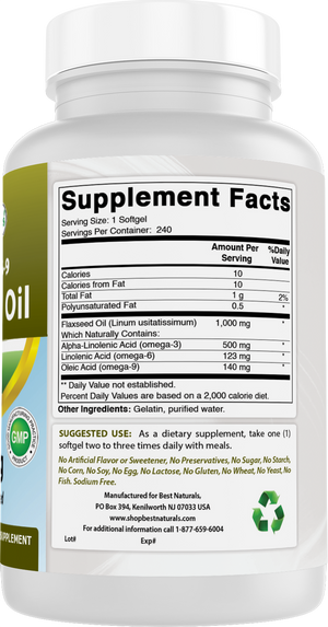 Best Naturals Flaxseed oil 1000 mg 240 Softgels
