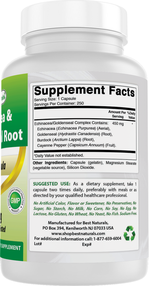 Best Naturals Echinacea Goldenseal 450 mg 250 Capsules