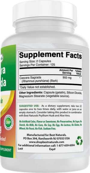 Best Naturals Cascara Sagrada 450 mg 250 Capsules