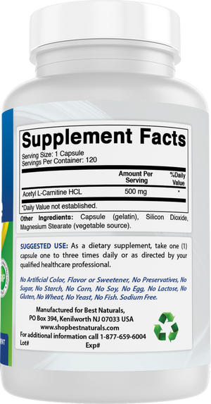 Best Naturals Acetyl L-Carnitine 500 mg 120 Capsules