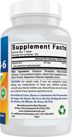 Best Naturals Vitamin B6 25mg 120 Tablets