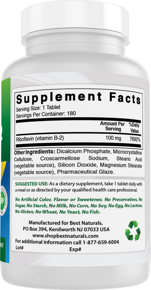 Best Naturals Vitamin B-2 100mg 180 Tablets