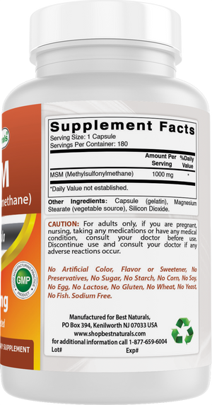 Best Naturals MSM 1000 mg 180 Capsules
