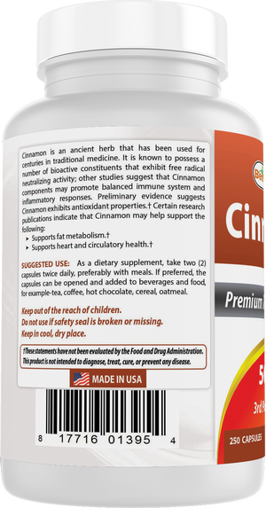 Best Naturals Cinnamon 500 mg 250 Capsules