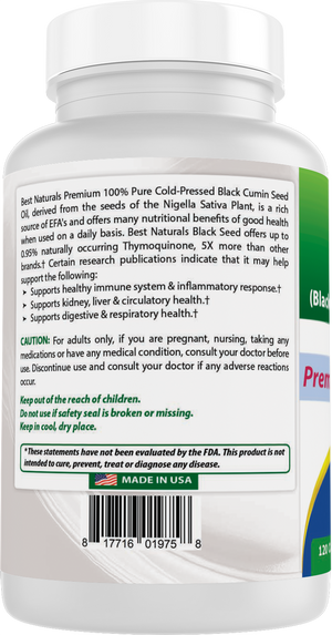 Best Naturals Black Seed (Black Cumin Seed Extract 10:1) 7500 mg Equivalent- 120 Capsules