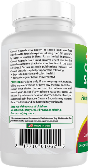Best Naturals Cascara Sagrada 450 mg 250 Capsules