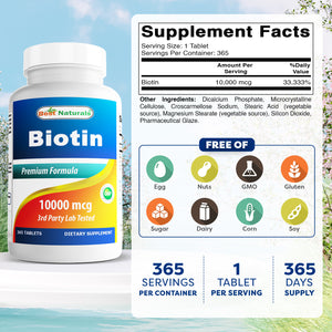 Best Naturals Biotin 10000 mcg 365 Tablets