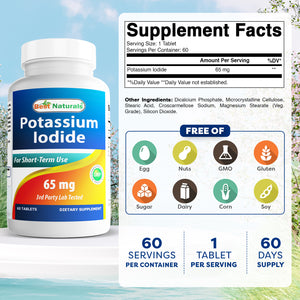 Best Naturals Potassium Iodide 65 mg- Dietary Supplement, 60 Tablets