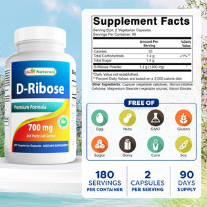 Best Naturals D-Ribose 700 mg 180 Vegetarian Capsules