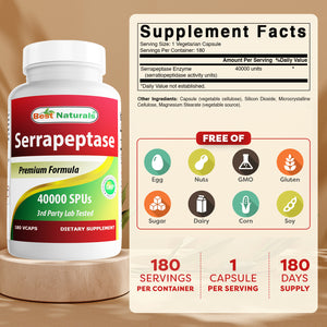 Best Naturals Serrapeptase 40000 SPUs 180 Vegetarian Capsules