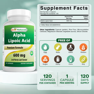 Best Naturals Alpha Lipoic Acid 600 mg 120 Capsules