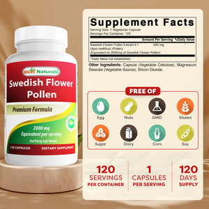 Best Naturals Swedish Flower Pollen 2000 mg Equivalent Per Serving- 120 Capsule