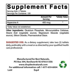 Best Naturals Huperzine A 400 mcg Per Serving- 240 Tablets, Gluten Free and Non-GMO