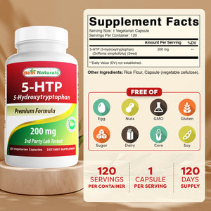 Best Naturals 5-HTP 200 mg 120 Vegetarian Capsules