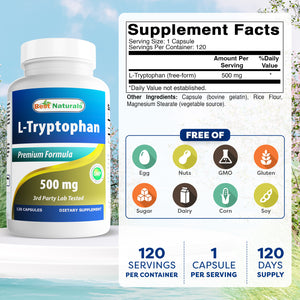 Best Naturals L-Tryptophan 500 mg 120 Capsules
