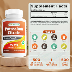 Best Naturals Potassium Citrate 99 mg 500 Tablets