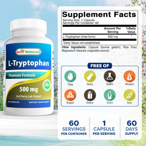 Best Naturals L-Tryptophan 500 mg 60 Capsules