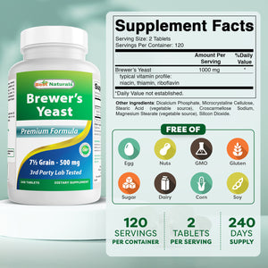 Best Naturals Brewers Yeast 7-1/2 Grains  1000 mg 240 Tablets