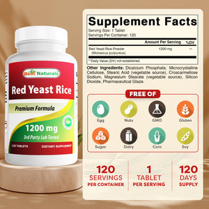 Best Naturals Red Yeast Rice 1200 mg 120 Tablets