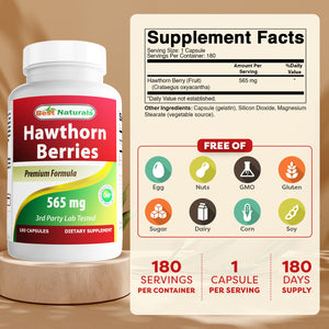Best Naturals Hawthorn Berries 565 mg 180 Capsules