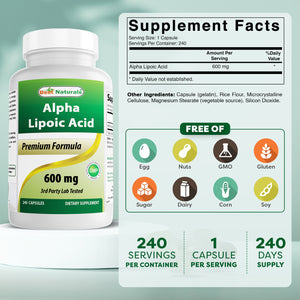 Best Naturals Alpha Lipoic Acid 600 mg 240 Capsules