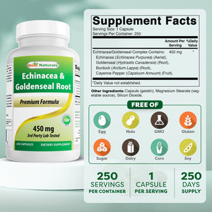 Best Naturals Echinacea Goldenseal 450 mg 250 Capsules