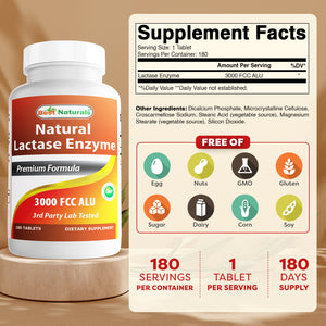 Best Naturals Lactase Enzyme 3000 FCC 180 Tablets