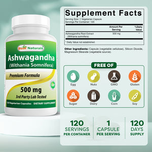 Best Naturals Ashwagandha 500mg 120 Capsules